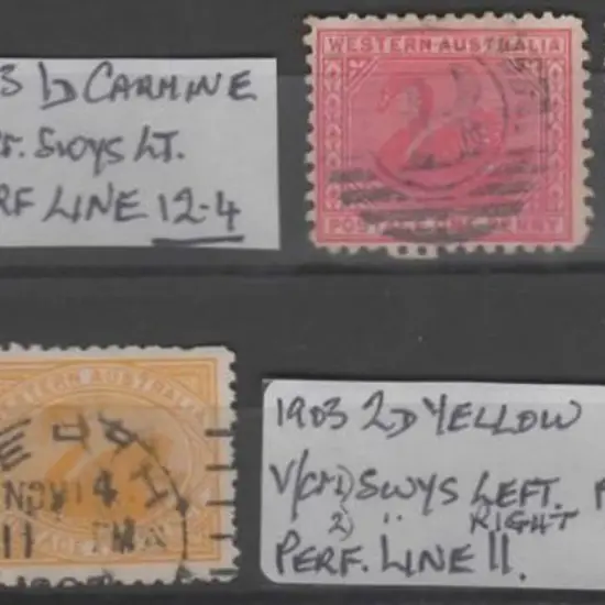 1903 1d carmine perf. 11 & perf 12½ examples plus ...
