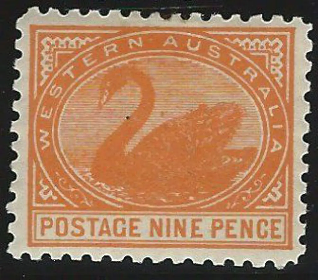 1903 9d yellow-orange swan, perf. 11 with V crown ... Image 1++
