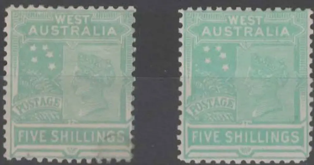 1907 5/- pale emerald green Die I & emerald green ... Image 1++