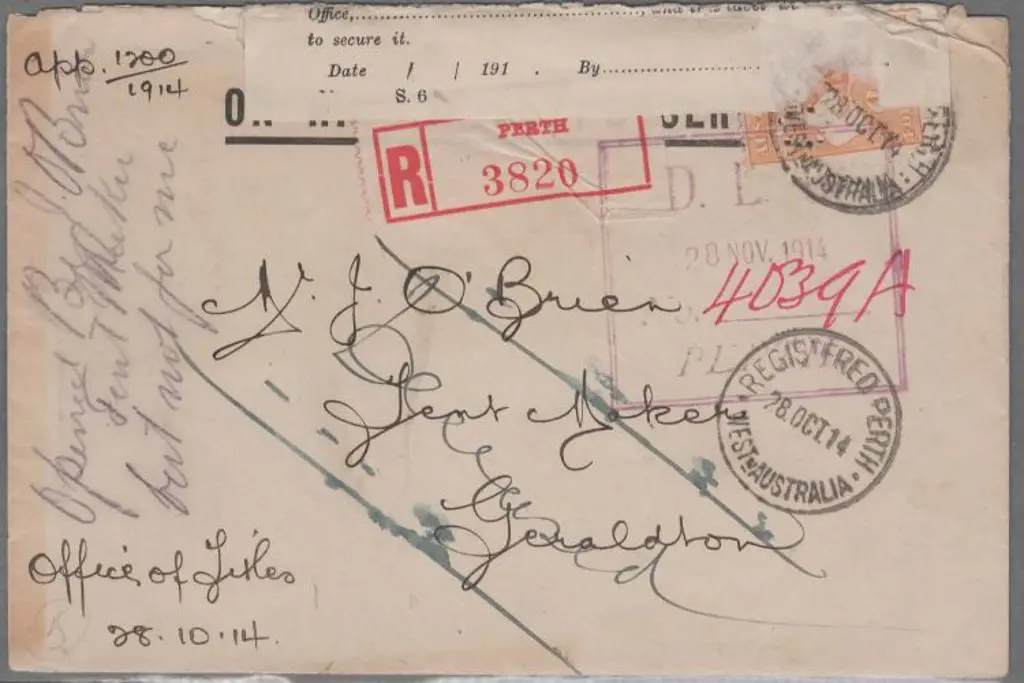1914 (28th Oct) OHMS Perth Registered cover to ... Image 1++