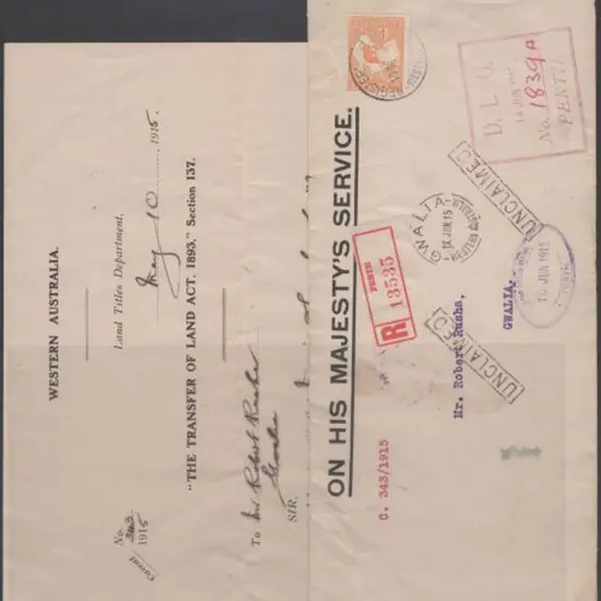 1915 (10th May) Perth registered OHMS long Land ...