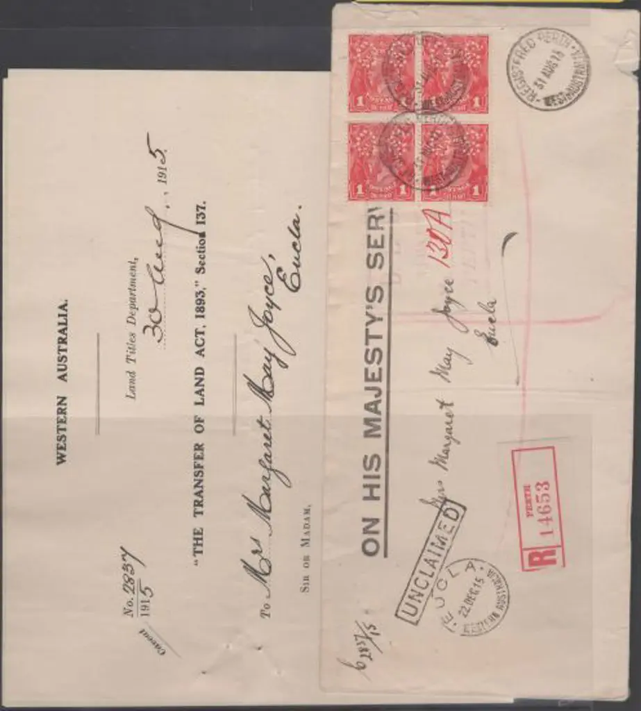 1915 (31st Aug) Perth registered long OHMS env ... Image 1++