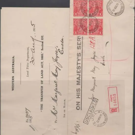 1915 (31st Aug) Perth registered long OHMS env ...