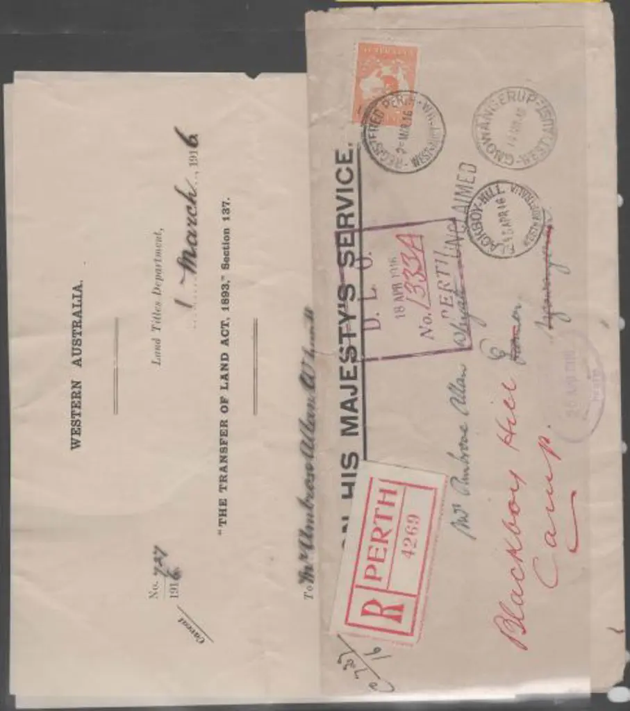 1916 (2nd Mar) Perth registered OHMS long env ... Image 1++