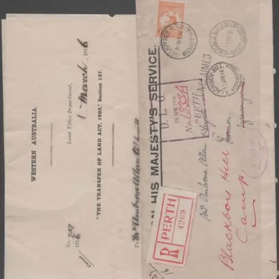 1916 (2nd Mar) Perth registered OHMS long env ...