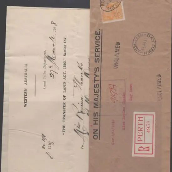 1918 (28th Mar) Perth registered OHMS long env to ...