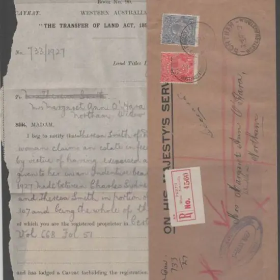 1927 (9th May) OHMS Perth registered long env to ...
