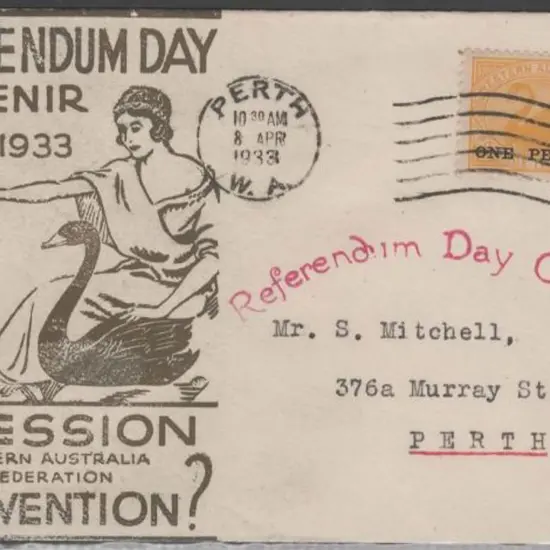 1933 (8th Apr) Referendum Day Mitchell cover with ...