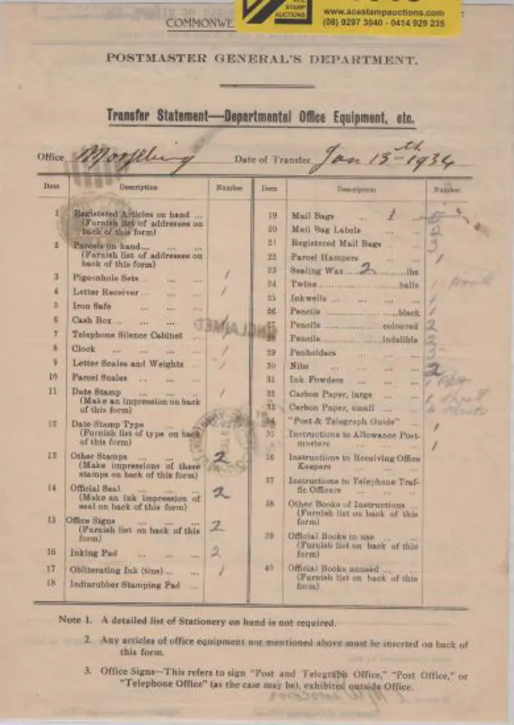 1934 (13th Jan) Postmaster General's Department ... Image 1++