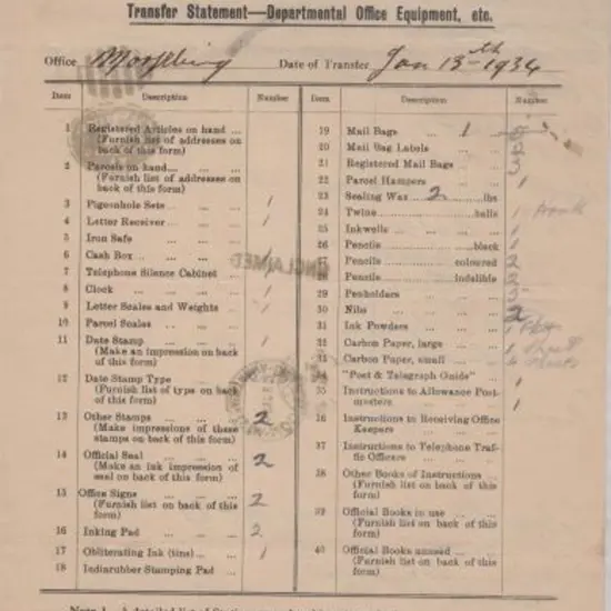 1934 (13th Jan) Postmaster General's Department ...