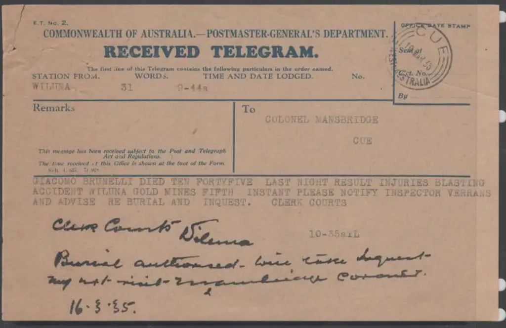 1935 (16th Mar) Telegram with Cue 3 ring cds. ... Image 1++