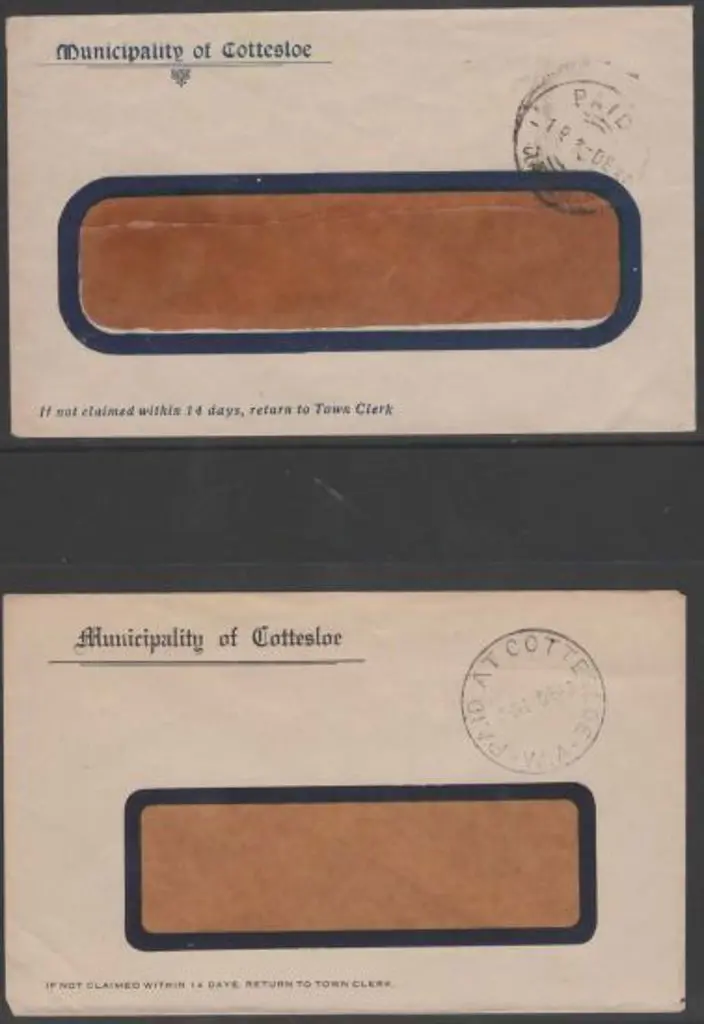 1936 Municipality of Cottesloe window envs with ... Image 1++