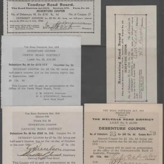 1940 Local Government Debenture coupons for ...