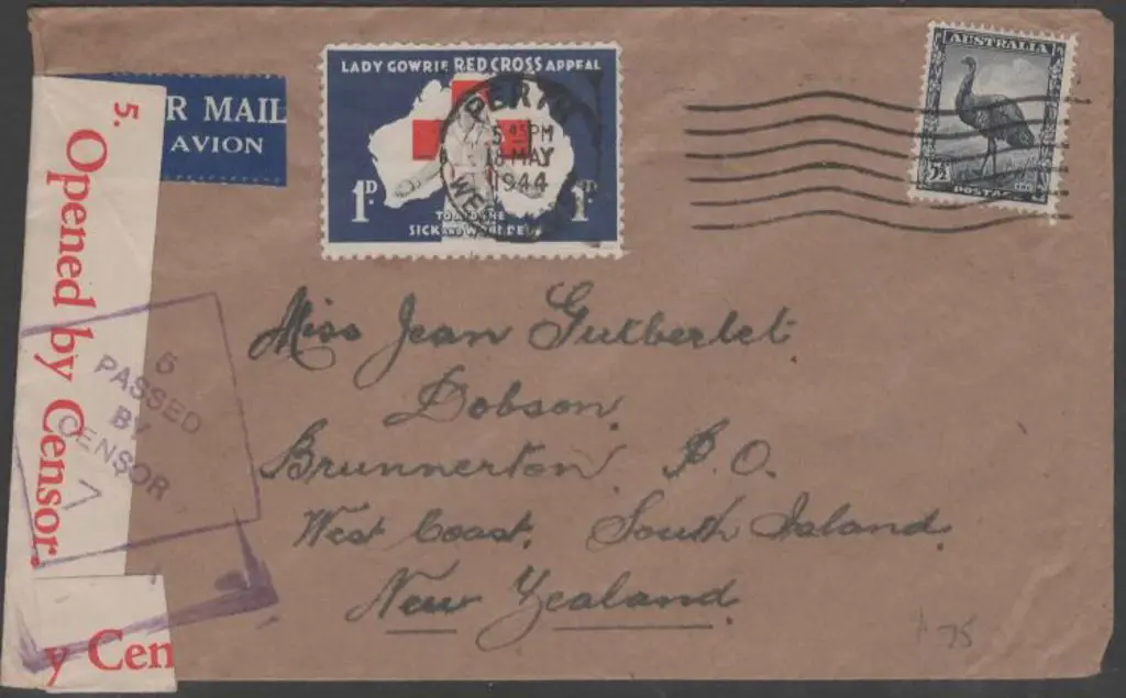 1944 (18th May) Perth to NZ Censored airmail cover ... Image 1++