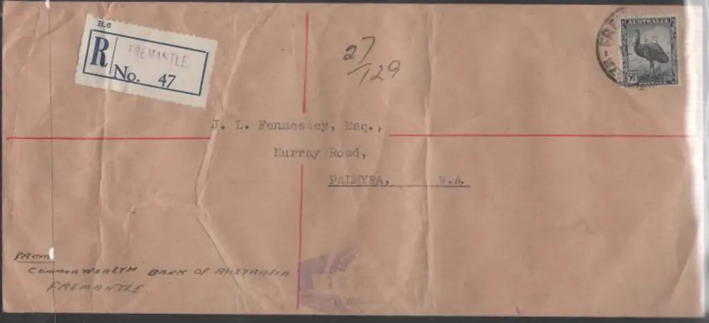 1945 Fremantle D27 cancelled 5½d emu on ... Image 1++