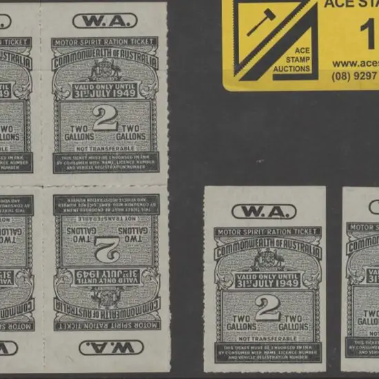 1949 Motor Spirit Ration ticket block of 4 & 2 ...