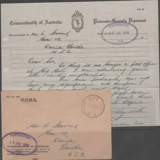 1956 (19th June) OHMS env with Cue cds & ...