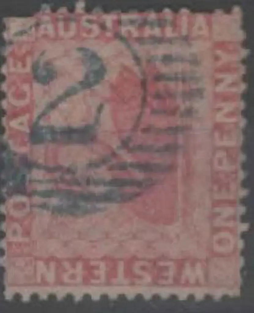 Perth 15 Bar 2 in blue on 1861 1d rose swan, perf. ... Image 1++