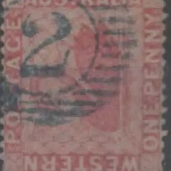 Perth 15 Bar 2 in blue on 1861 1d rose swan, perf. ...