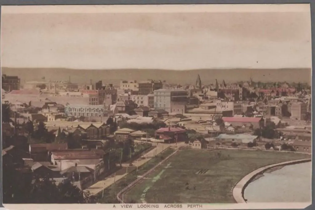 "A view looking across Perth" b&w hand coloured by ... Image 1++