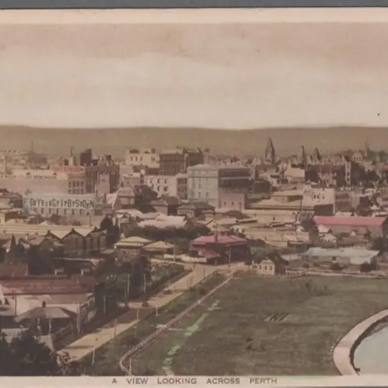 "A view looking across Perth" b&w hand coloured by ...
