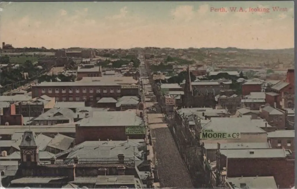 "Perth W.A., looking West" Falk coloured card with ... Image 1++