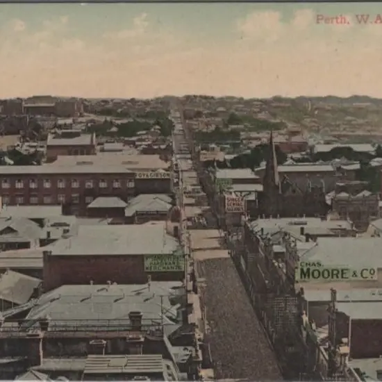 "Perth W.A., looking West" Falk coloured card with ...
