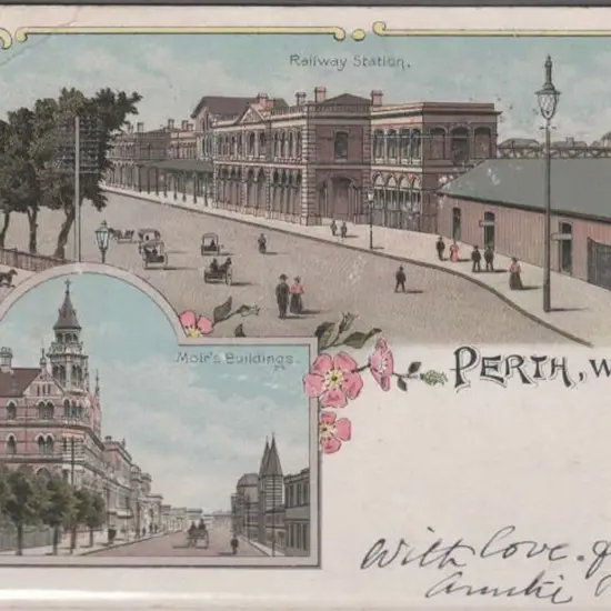 "Perth, WA. Railway Station & Moir's Buildings". ...