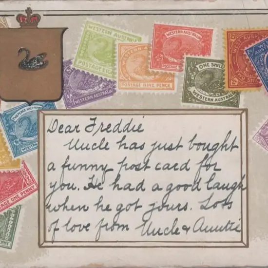 WA stamps in colour bordering writing space with ...