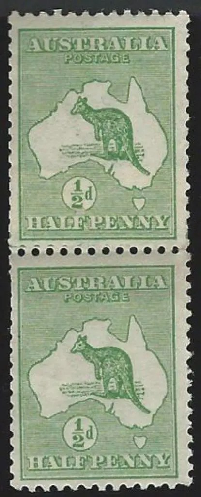 1913 1st wmk ½d green coil pair with join. MUH ... Image 1++