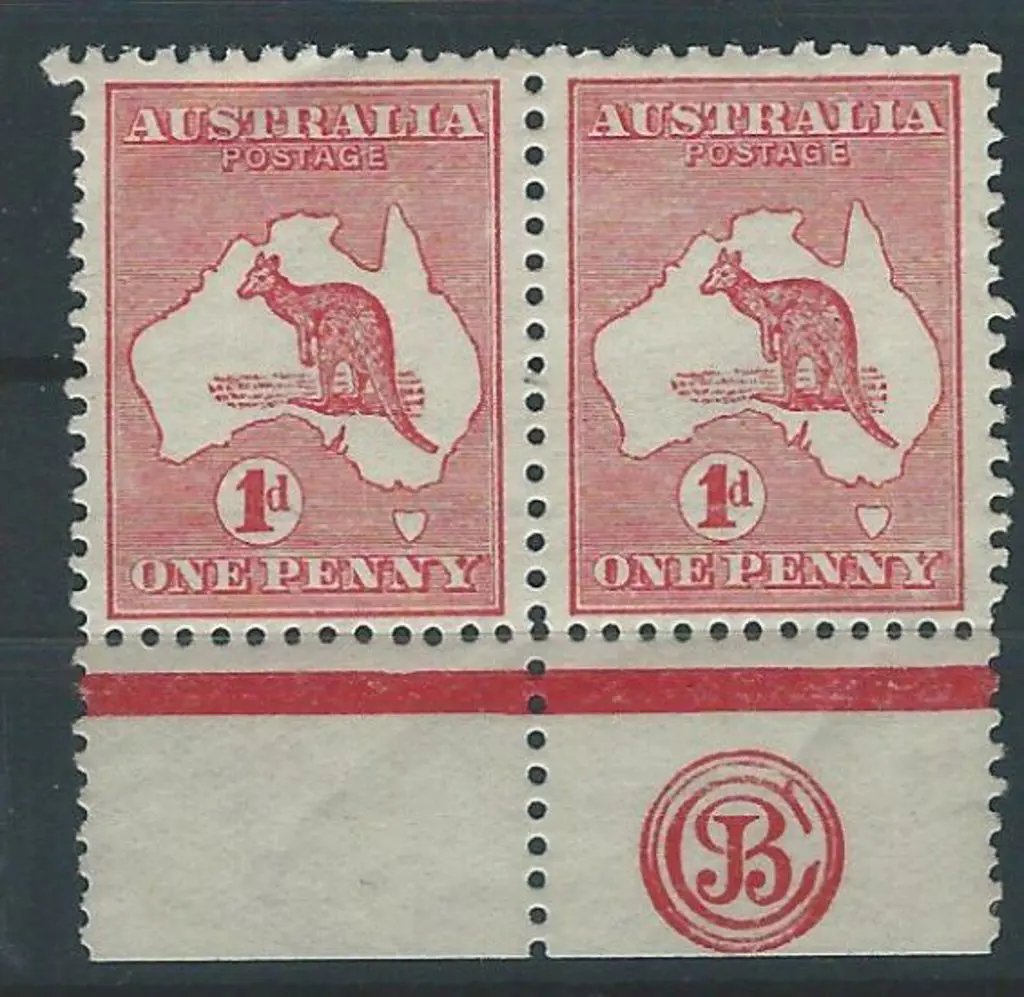 1913 1st wmk 1d red Die II JBC Monogram pair. MUH ... Image 1++
