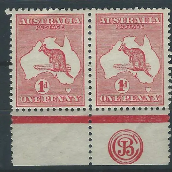 1913 1st wmk 1d red Die II JBC Monogram pair. MUH ...