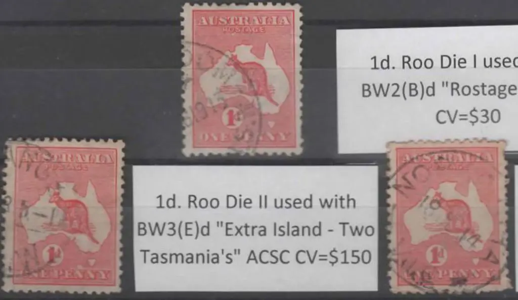 1913 1st wmk 1d red. Varieties for Die I ... Image 1++