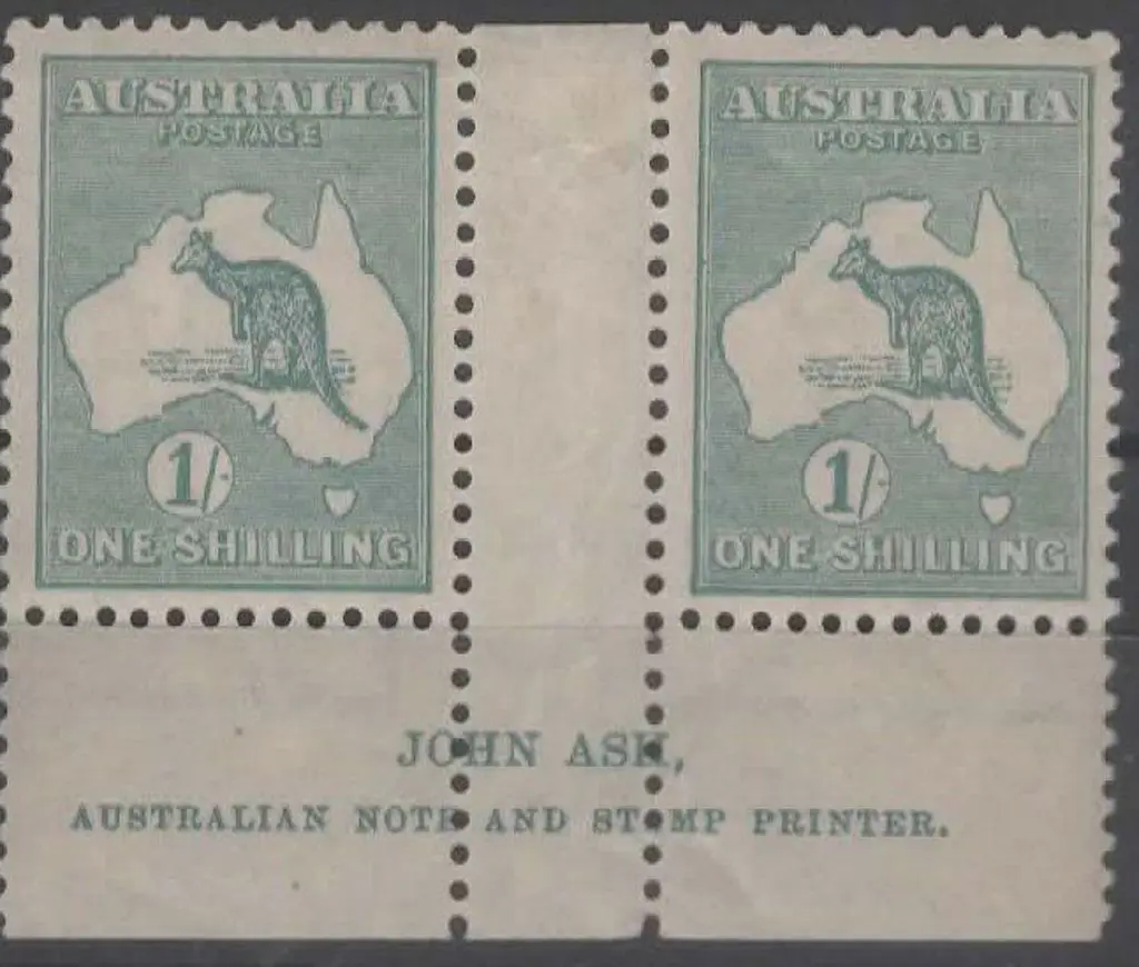 1915-28 3rd wmk 1/- blue green, Die IIB in Ash ... Image 1++