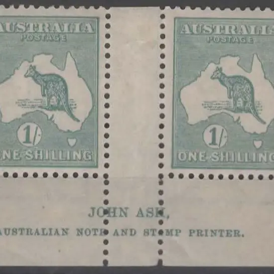 1915-28 3rd wmk 1/- blue green, Die IIB in Ash ...
