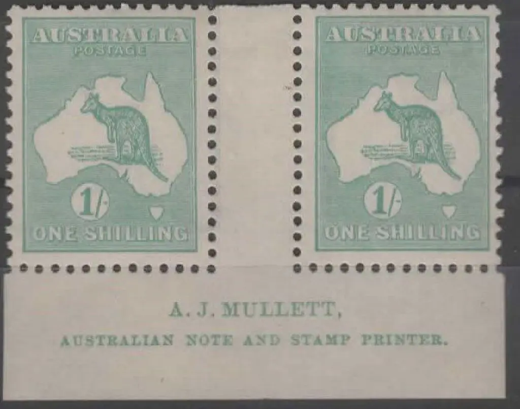 1915-28 3rd wmk 1/- blue green, Die IIB Mullett ... Image 1++