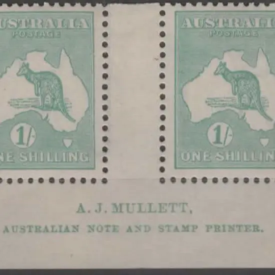 1915-28 3rd wmk 1/- blue green, Die IIB Mullett ...