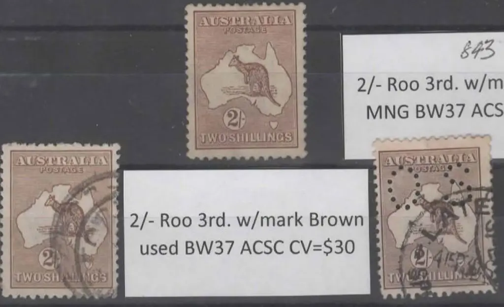 1915-28 3rd wmk 2/- brown. Unused without gum, ... Image 1++