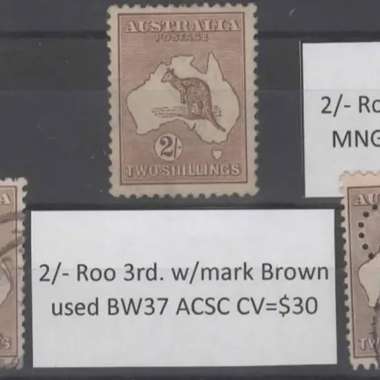 1915-28 3rd wmk 2/- brown. Unused without gum, ...