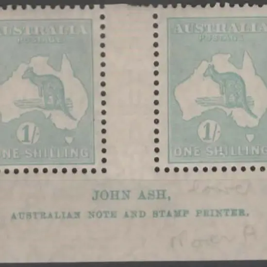 1929-30 Sm Mult wmk 1/- emerald Ash imprint pair ...