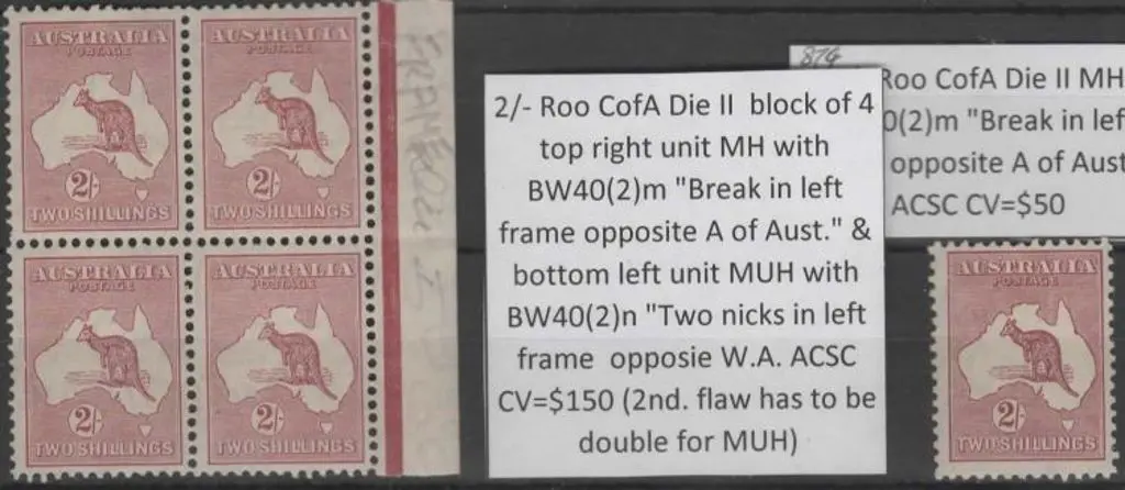 1931-47 CofA 2/- maroon Die II single MH & block ... Image 1++