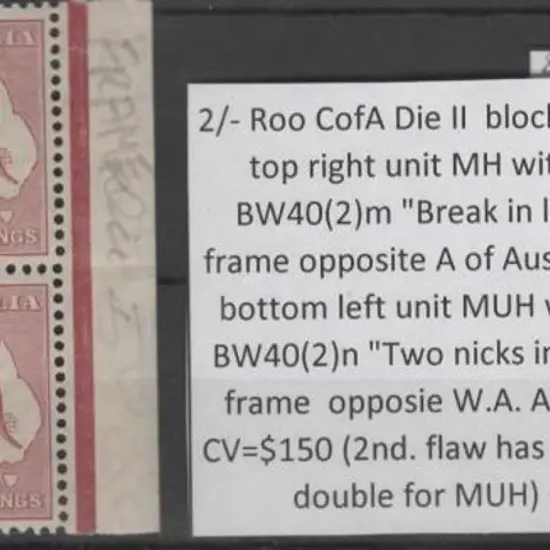 1931-47 CofA 2/- maroon Die II single MH & block ...