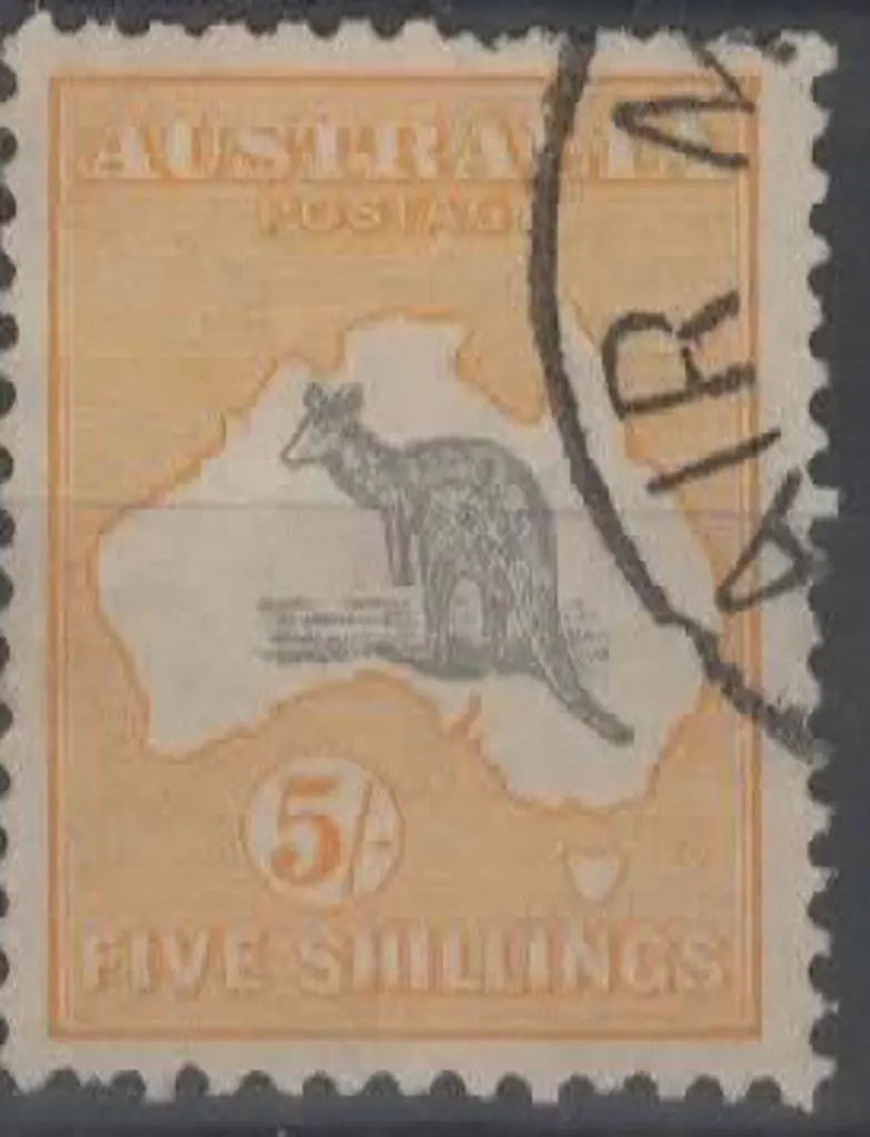 1931-47 CofA 5/- grey & yellow with "Ewe faced ... Image 1++