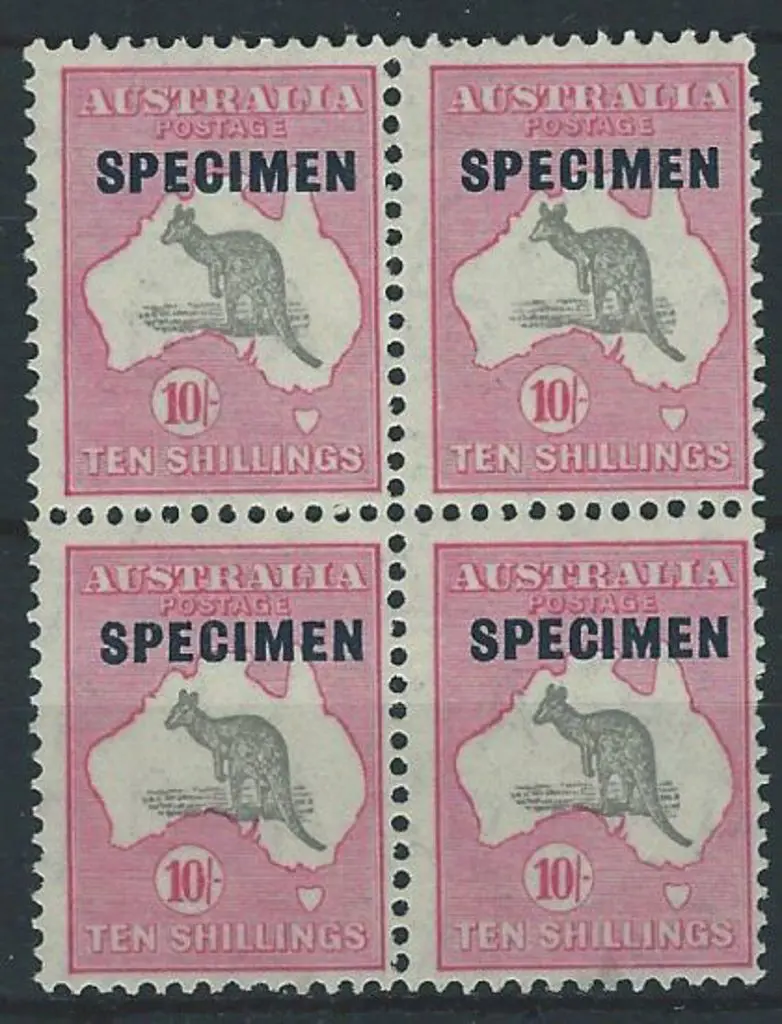 1931-47 CofA 10/- grey & pink MUH block of 4 with ... Image 1++