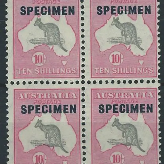 1931-47 CofA 10/- grey & pink MUH block of 4 with ...