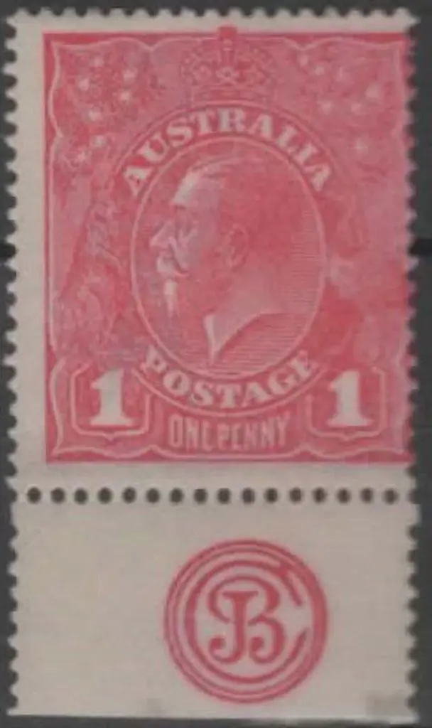 1914-20 Single wmk 1d aniline carmine with JBC ... Image 1++