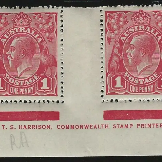 1914-20 Single wmk 1d carmine Harrison single line ...