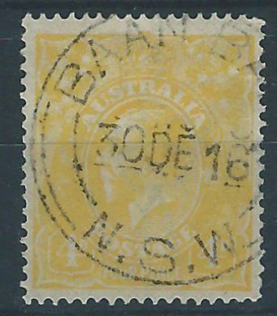 1914-20 Single wmk 4d lemon with neat crisp Baan ... Image 1++