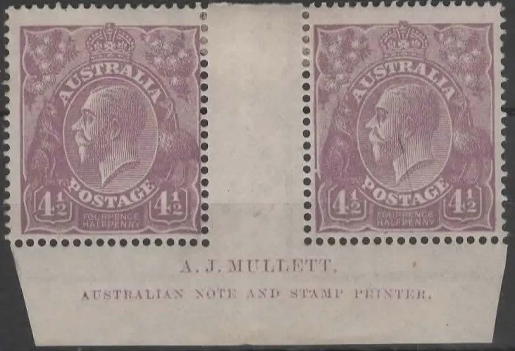 1914-20 Single wmk 4½d violet Mullett imprint ... Image 1++