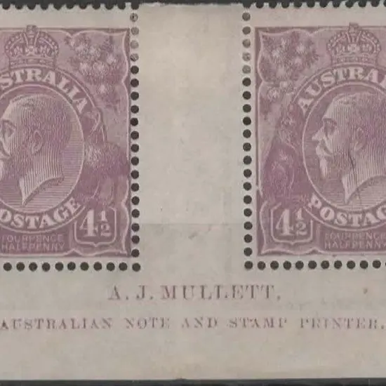 1914-20 Single wmk 4½d violet Mullett imprint ...